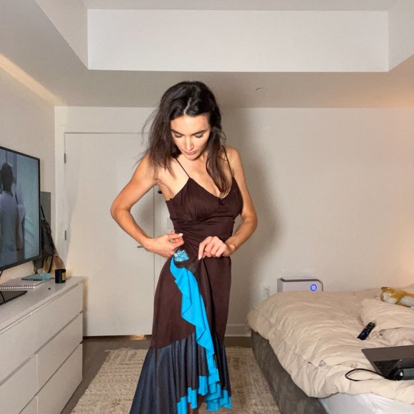 Women's Brown and Blue Dress Y2K for sureeee limited too vibes - Picture 7 of 7